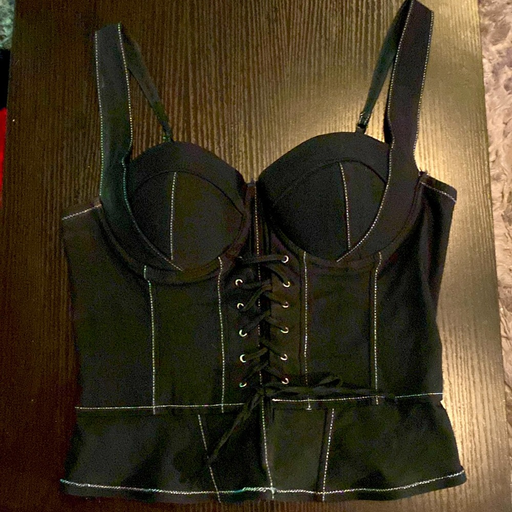 Black bustier with lace up front